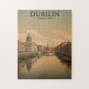 Printable Ireland Dublin Travel Art - Vintag Puzzle