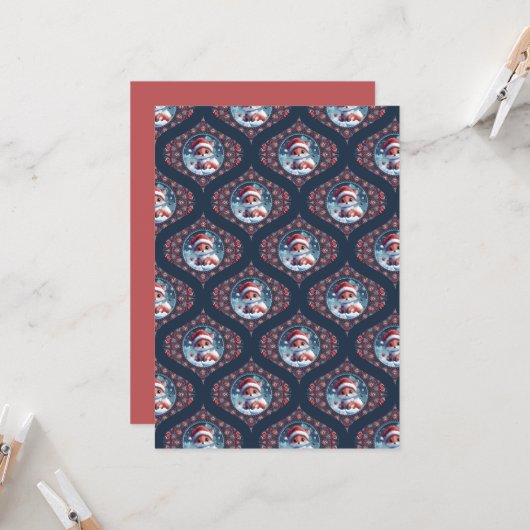 Printable Kawaii Christmas Fox Mandala Ogee Damask Einladung (Vorderseite/Rückseite Beispiel)