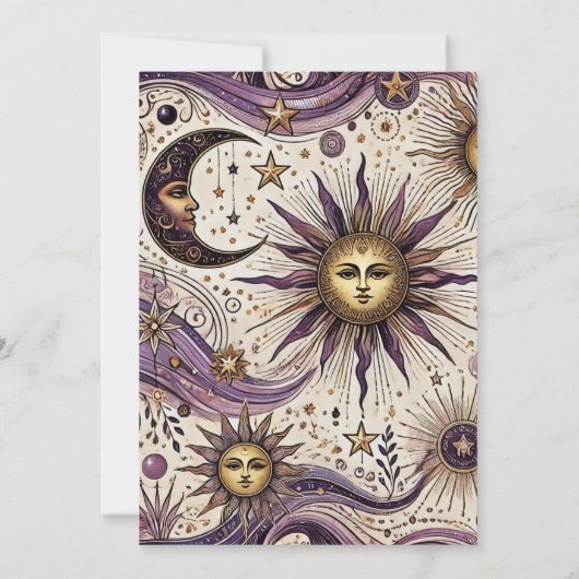 Printable Lila & Gold Boho Celestial Sun & Moon Einladung (Rückseite)