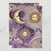 Printable Lila & Gold Boho Celestial Sun & Moon Einladung (Vorne/Hinten)