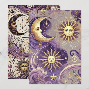 Printable Lila & Gold Boho Celestial Sun & Moon Einladung