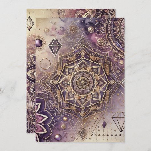 Printable Lila & Gold Boho Intricate Mandalas Einladung (Vorne/Hinten)