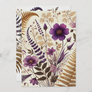 Printable Lila & Gold Boho Wildblumen und Ferns Einladung
