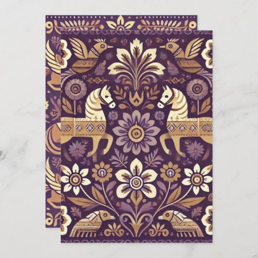 Printable Lila und goldene Skandinavien Folklore K Einladung (Vorne/Hinten)