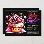 Printable Little Muffin Girl Babydusche Einladung (Vorne/Hinten)