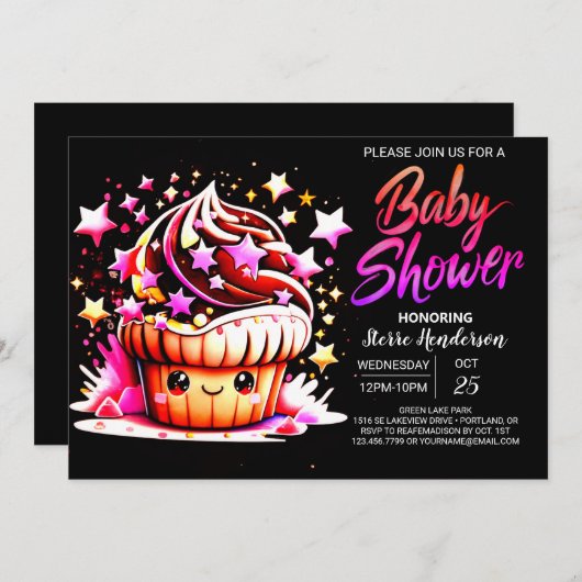 Printable Little Muffin Girl Babydusche Einladung (Vorne/Hinten)