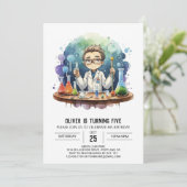 Printable Mad Scientist Magic Birthday Einladung (Stehend Vorderseite)