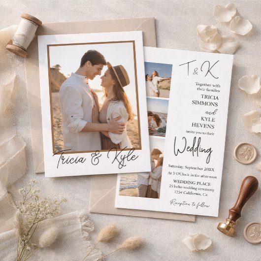 Printable minimalist four-photo wedding einladung