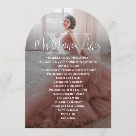Printable Mis XV Años Quinceañera Programmkarte Einladung (Vorderseite)