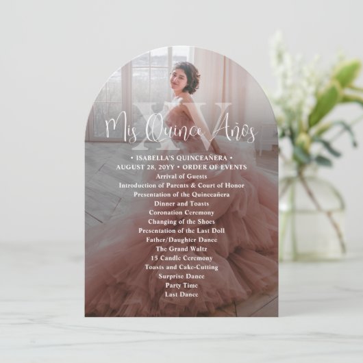 Printable Mis XV Años Quinceañera Programmkarte Einladung (Stehend Vorderseite)