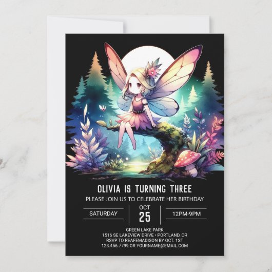 Printable Modern Fairy Birthday Einladung (Vorderseite)