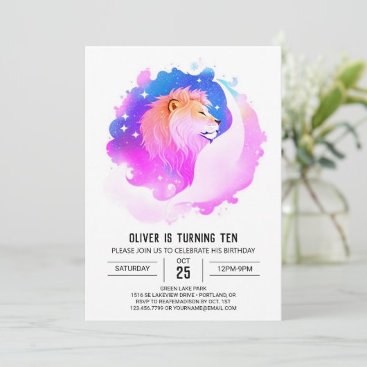 Printable Modern Lion Birthday Einladung (Stehend Vorderseite)