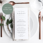 Printable Modern Minimal Wedding Menu Card Einladung<br><div class="desc">Entworfen,  um unsere Inline Hochzeit Einladungen. Ein wunderschönes typografisches Design mit minimalistischem Ambiente,  modernes,  handgeschriebenes Asche-Schwarz-Script und klassische Serifenschrift. Personalisieren Sie Ihre Menüpunkte mithilfe von acht benutzerdefinierten Textfeldern. Wählen Sie beruflich drucken und ausliefern,  oder wählen Sie Sofortdownload für eine digitale Druckoption.</div>