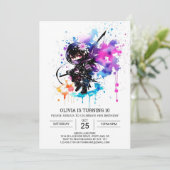 Printable Modern Ninja Girl Birthday Einladung (Stehend Vorderseite)
