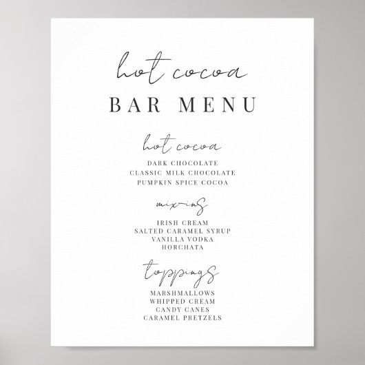 Printable moderne Minimal Script Hot Cocoa Bar Sig Poster (Vorne)