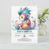 Printable Monkey Birthday Einladung (Stehend Vorderseite)