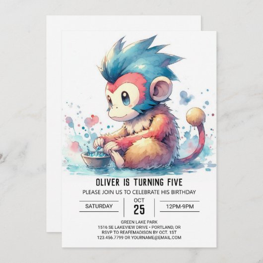 Printable Monkey Birthday Einladung (Vorne/Hinten)