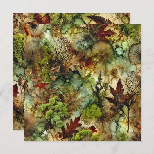 Printable Mossy Fall Forest Alcohol Ink Scrapbook Einladung (Vorne/Hinten)