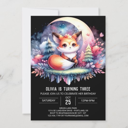 Printable Nature Fox Birthday Einladung (Vorderseite)