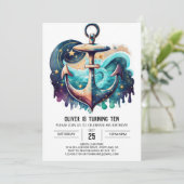 Printable Nautic Blue Ocean Chic Birthday Einladung (Stehend Vorderseite)