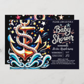 Printable Nautical Waves Blue Baby Dusche Einladung (Vorne/Hinten)