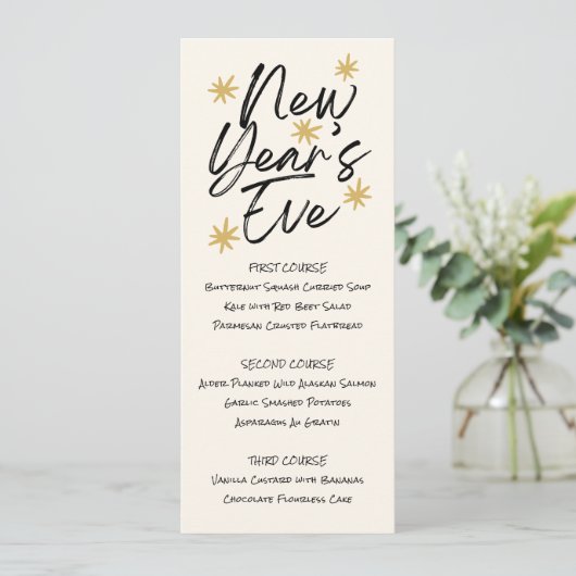 Printable New Years Eve Menu Einladung (Stehend Vorderseite)