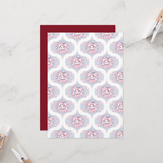 Printable Niedlich Pastel Kawaii Bunny Retro Ogee Einladung (Vorderseite/Rückseite Beispiel)