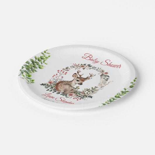 Printable Niedliche Wald Forest Baby Deer Dusche Pappteller (Schrägansicht)