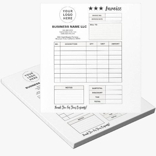 Printable Order Form, Custom Business Logo Invoice Notizblock