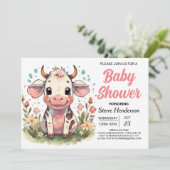 Printable Pastel Whimsical Cow Baby Dusche Einladung (Stehend Vorderseite)