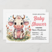 Printable Pastel Whimsical Cow Baby Dusche Einladung (Vorne/Hinten)