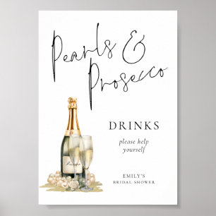 Printable Pearls Prosecco Brautparty Drink Zeichen Poster