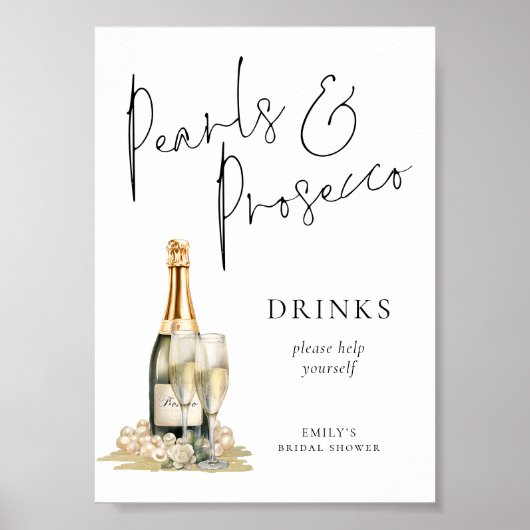 Printable Pearls Prosecco Brautparty Drink Zeichen Poster (Vorne)