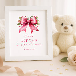 Printable Pink Bow Weihnachts Begrüßungsdusche Bab Poster
