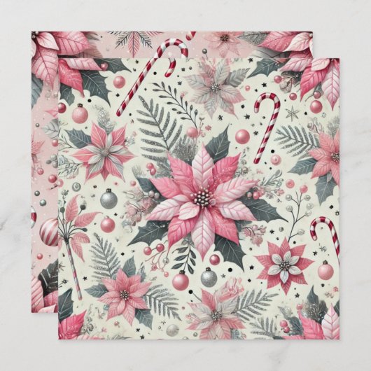 Printable Pink Candy Cane Poinsettia Scrapbook Einladung (Vorne/Hinten)