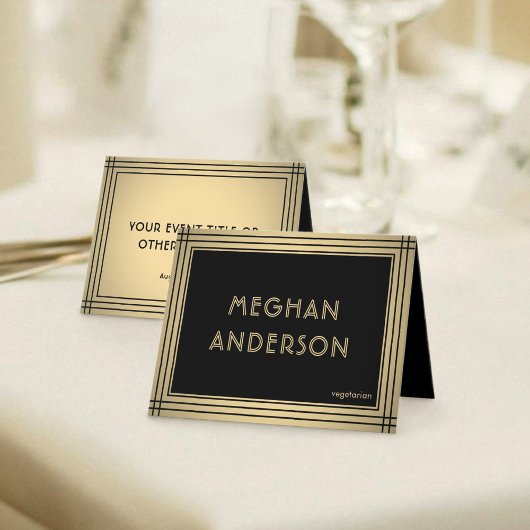 Printable Place Card - Classic Black & Gold Border Karte
