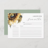 Printable Recipe Cards Aquarellfarben Sonnenblumen Einladung (Vorne/Hinten)