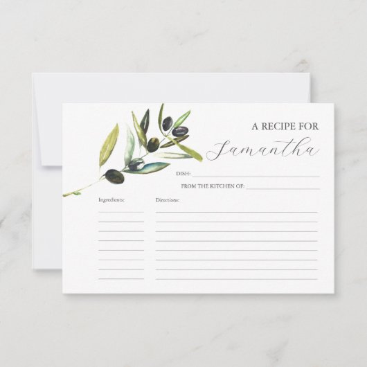 Printable Recipe Cards Watercolor Olive Branch Einladung (Vorderseite)