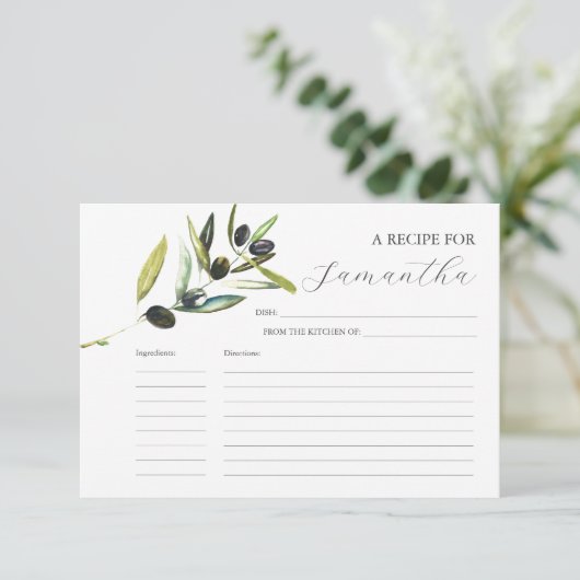 Printable Recipe Cards Watercolor Olive Branch Einladung (Stehend Vorderseite)