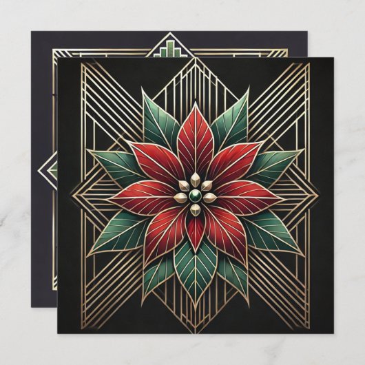 Printable Retro Art Deco Poinsettia Scrapbook Einladung (Vorne/Hinten)