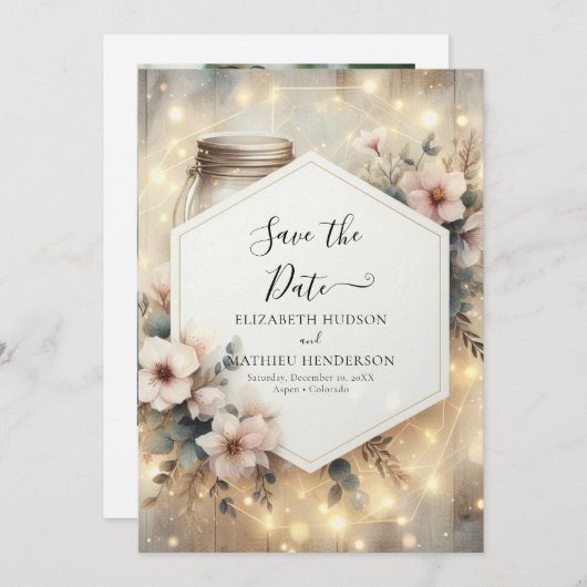 Printable Romance Mason Jar Wedding Save The Date (Vorne/Hinten)
