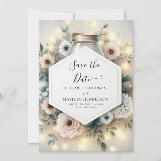Printable Romance Mason Jar Wedding Save The Date (Vorderseite)