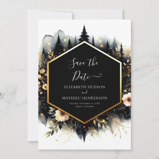 Printable Romance-verzauberte Waldhochzeit Save The Date (Vorderseite)