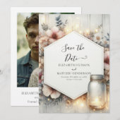 Printable Rustic Mason Jar Wedding Save The Date (Vorne/Hinten)