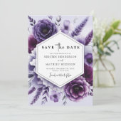 Printable schöne Lila Blumenhochzeit Save The Date (Stehend Vorderseite)