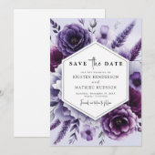 Printable schöne Lila Blumenhochzeit Save The Date (Vorne/Hinten)
