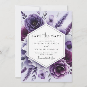 Printable schöne Lila Blumenhochzeit Save The Date
