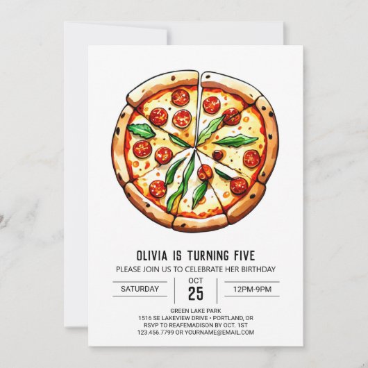 Printable Simple Pizza Birthday Einladung (Vorderseite)