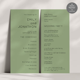 Printable Simple Text Sage Green Wedding Program Karte