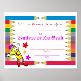 Printable Student of the Week Certificate for Kids Poster
